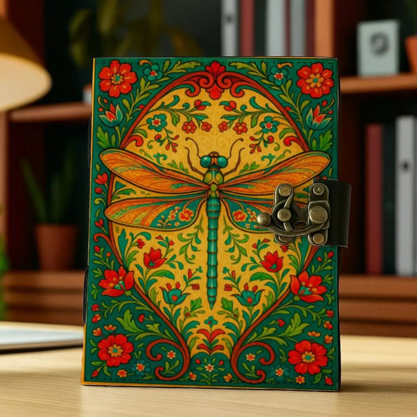 Dragonfly Leather Journal with Lock
