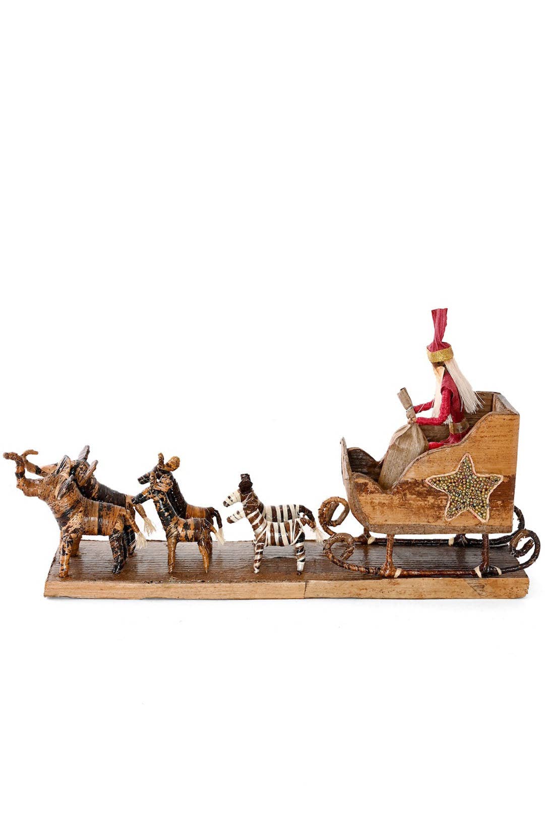 Banana Fiber Santa in Sleigh Holiday Sculpture