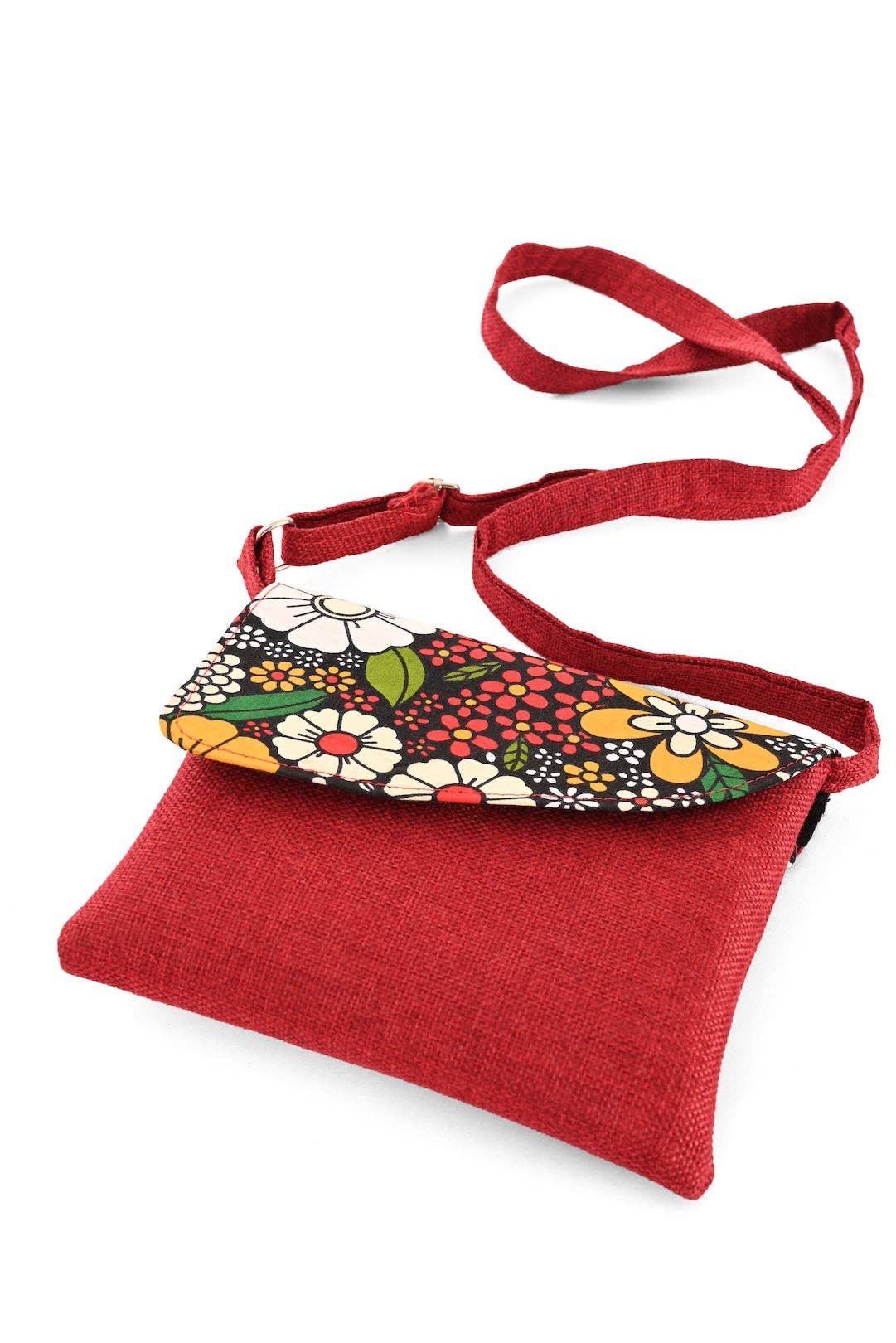 Red Jute & African Print Crossbody Bag