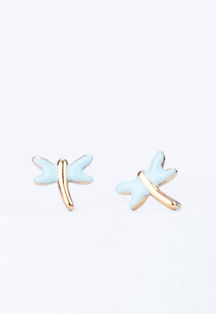 Dragonfly Studs in Mint - 14K Gold and Enamel Studs