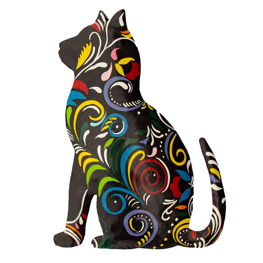 Thoughtful Kitty Painted Haitian Drum Art
