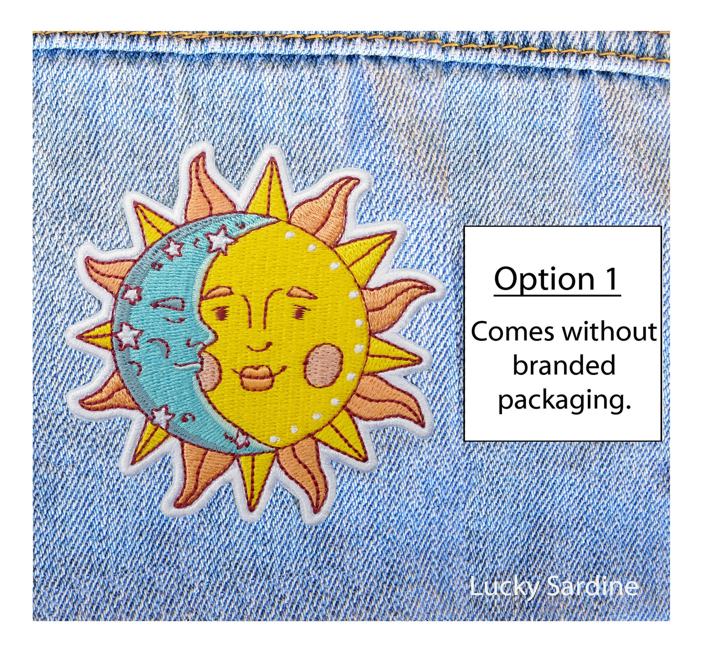 Celestial Sun & Moon, Cosmic Stars Embroidered Iron-On Patch