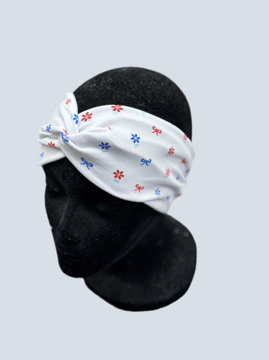 Flowers and bows red, white, and blue