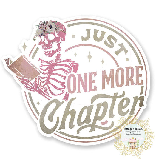 Book Skeleton Just One More Chapter Boho Vinyl Decal Sticker