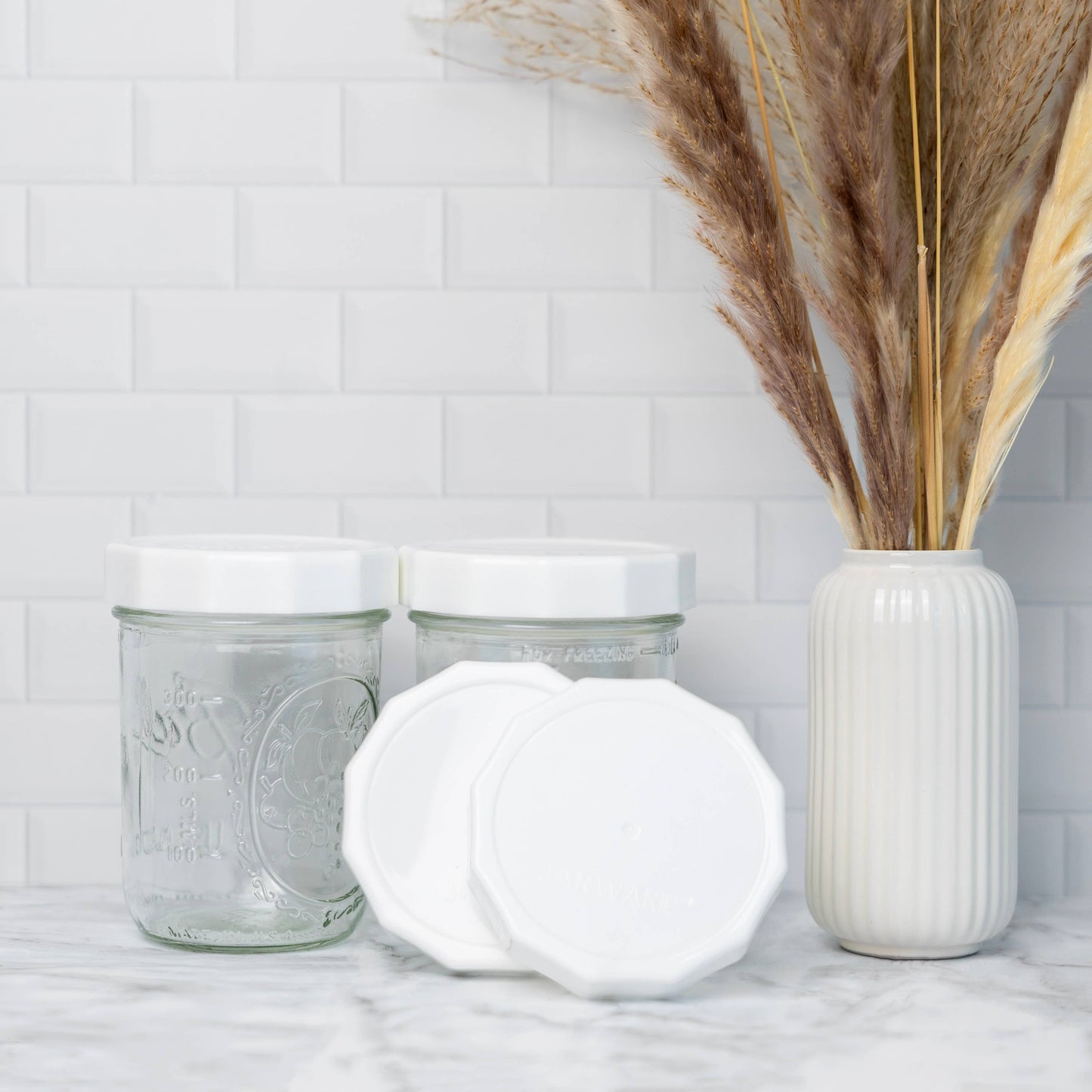 Jarware White Mason Jar Lids, Set of 4 Wide Mouth