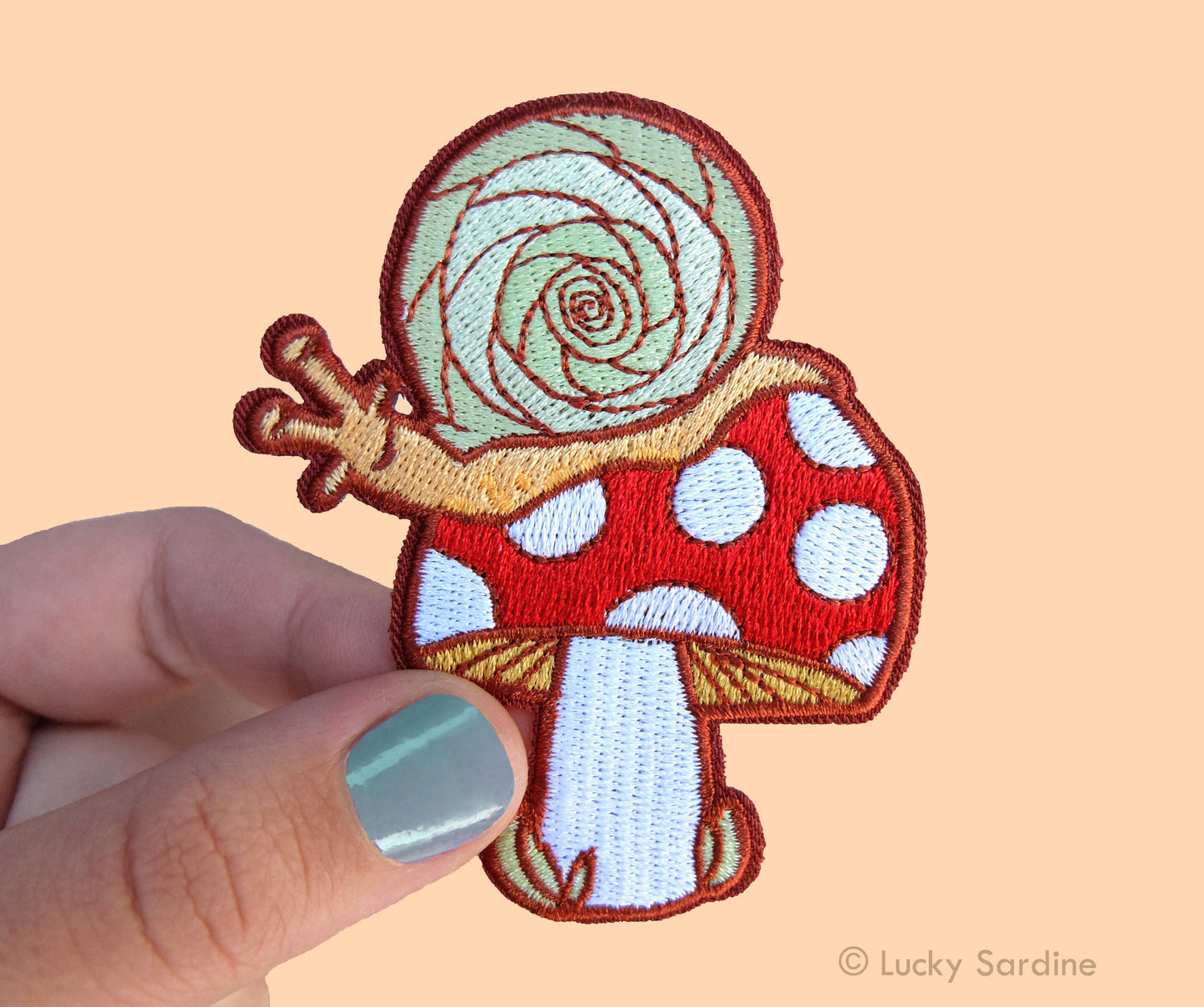 Snail & Toadstool, Mushroom Shroom Embroidered Iron-On Patch