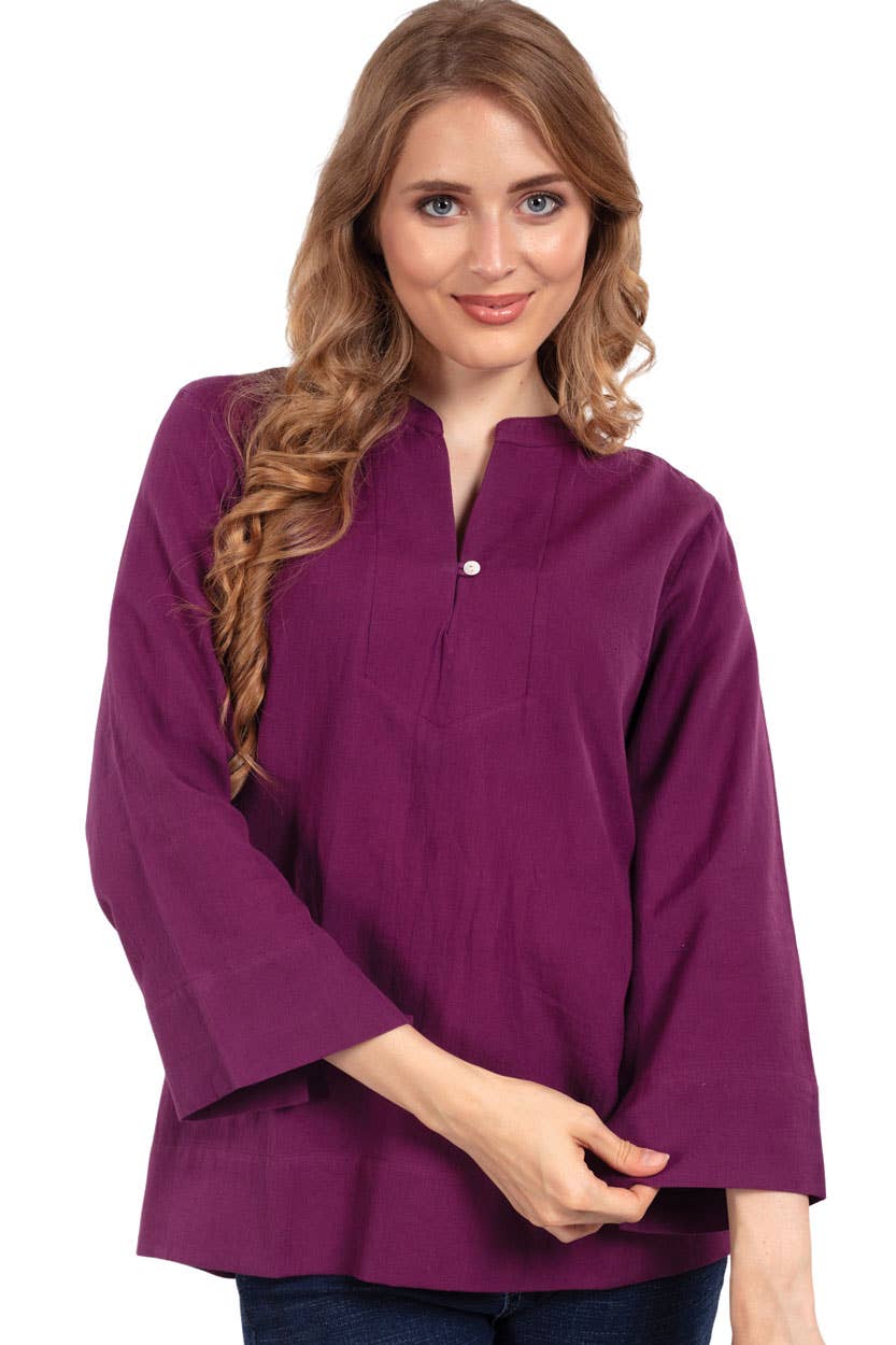 Jewel Tone Flax Linen Tunics: Purple / S/M