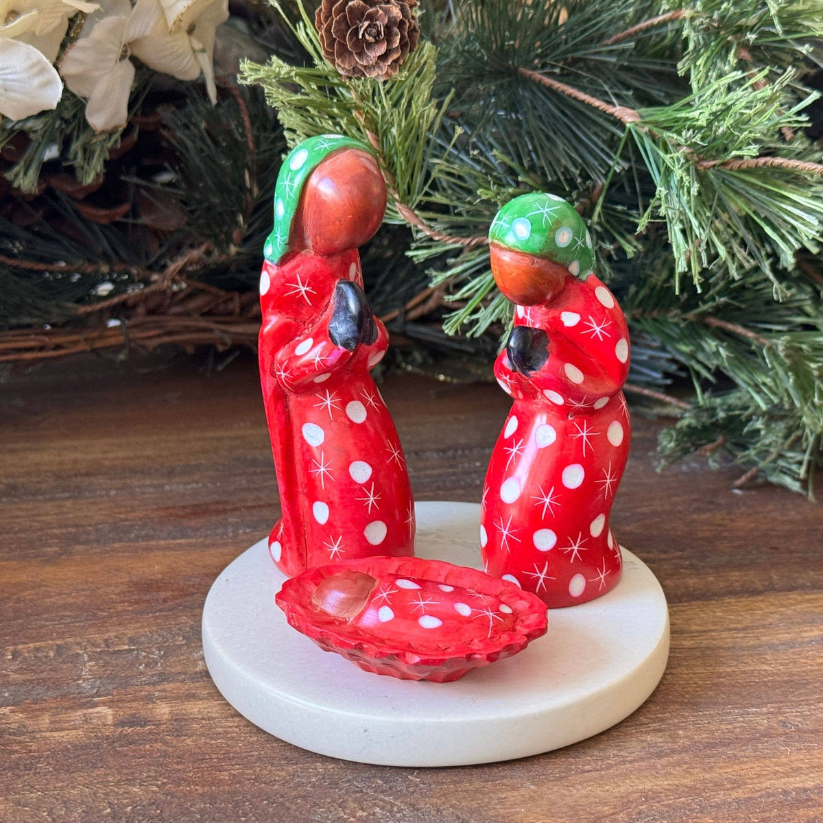 Soapstone Painted 3-Pc Nativity Christmas Colors