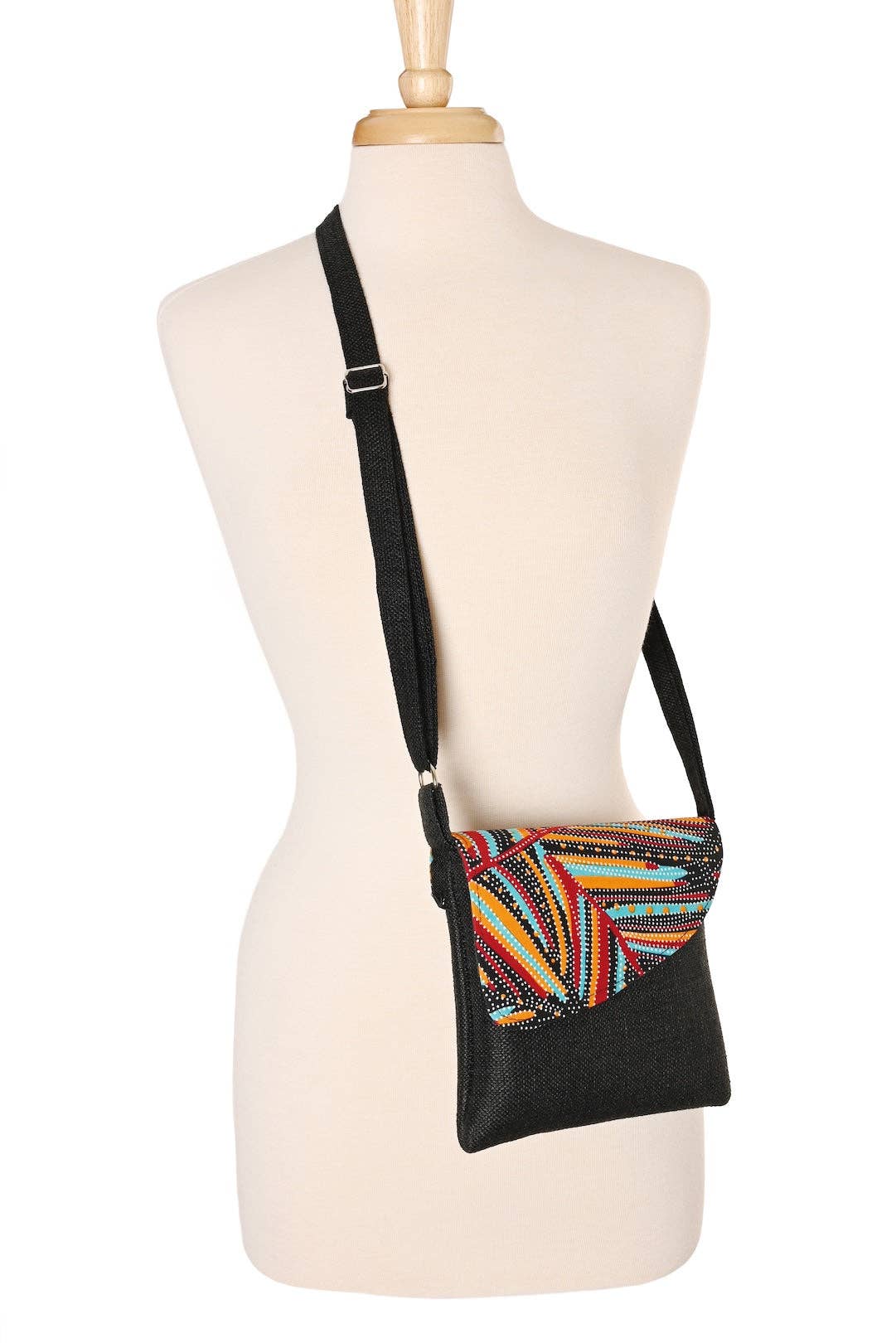 Black Jute & African Print Crossbody Bag