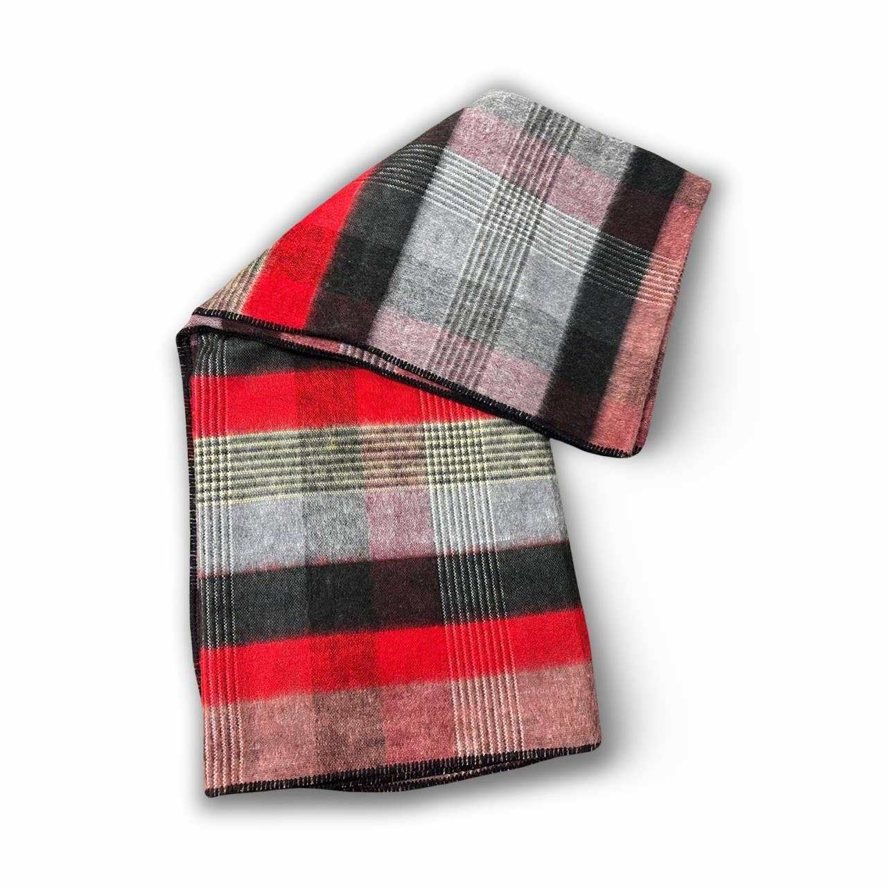 Classic Plaid Patterned Fine Knit Brushed Alpaca Full Size