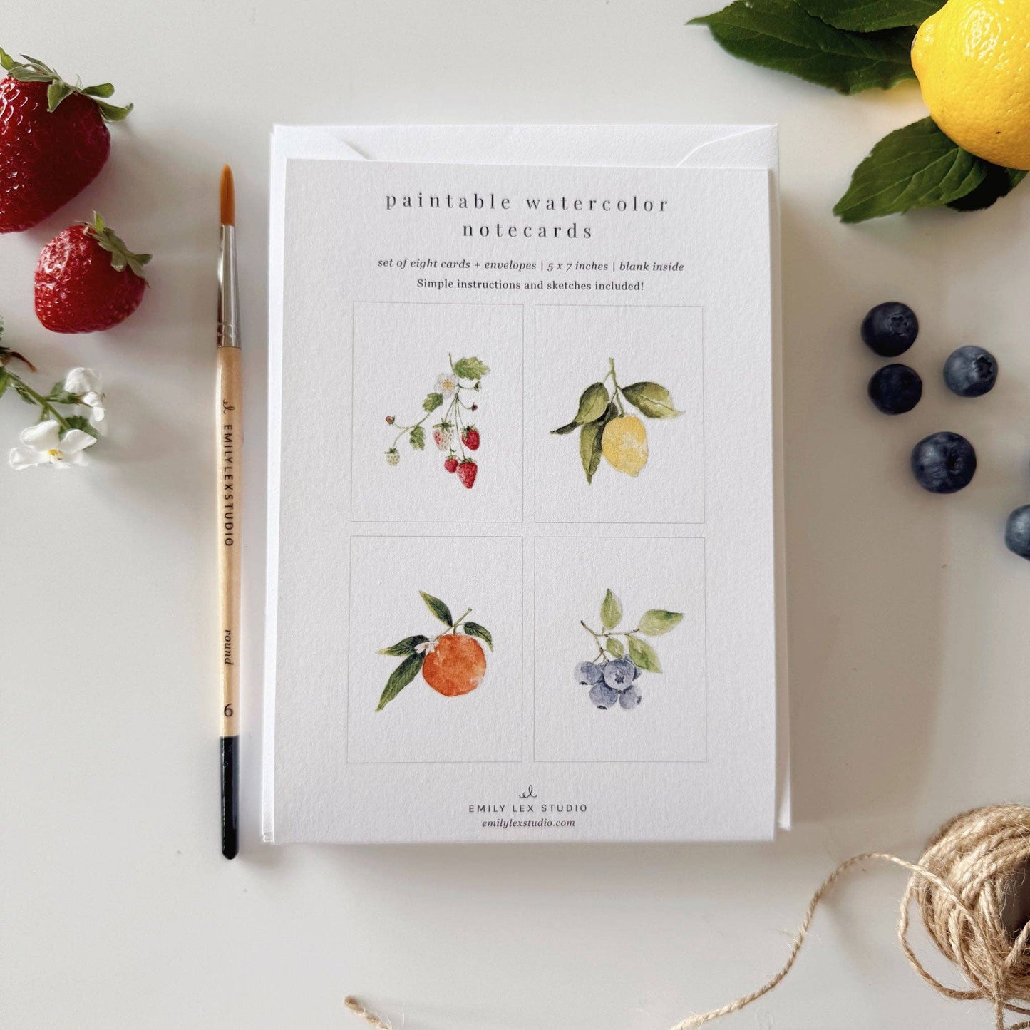 paintable watercolor notecard set Fruit