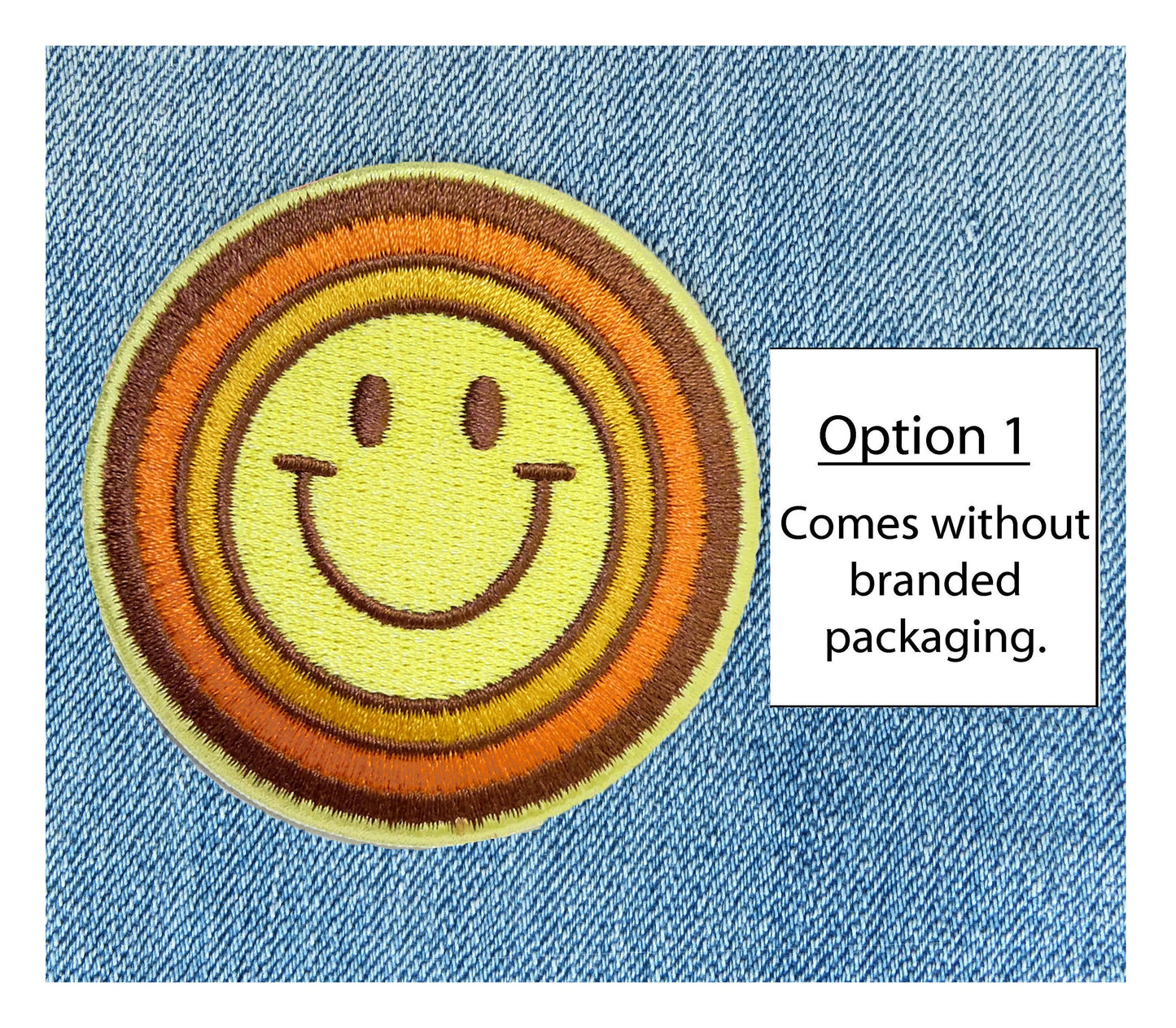 Smiley Face, Retro Sun, Rainbow Embroidered Iron-On Patch