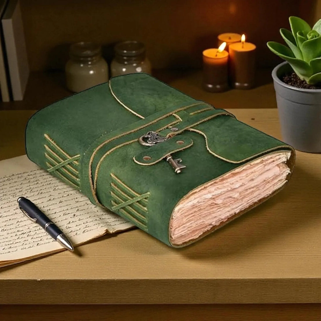 Leather journal notebook leather bound journal travel jornal with Key