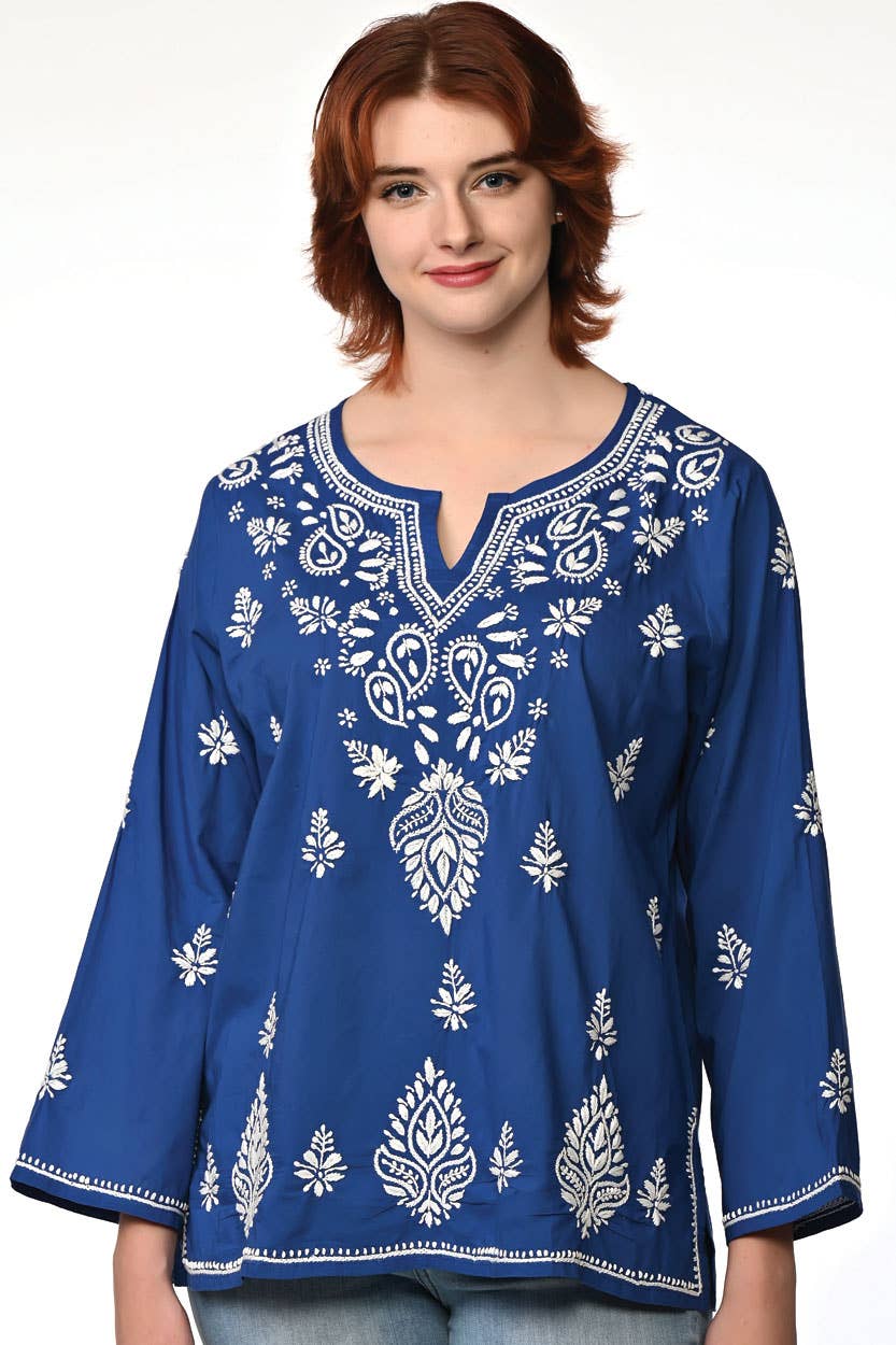 Saheli Navy Embroidered Tunics: Navy Blue / L/XL