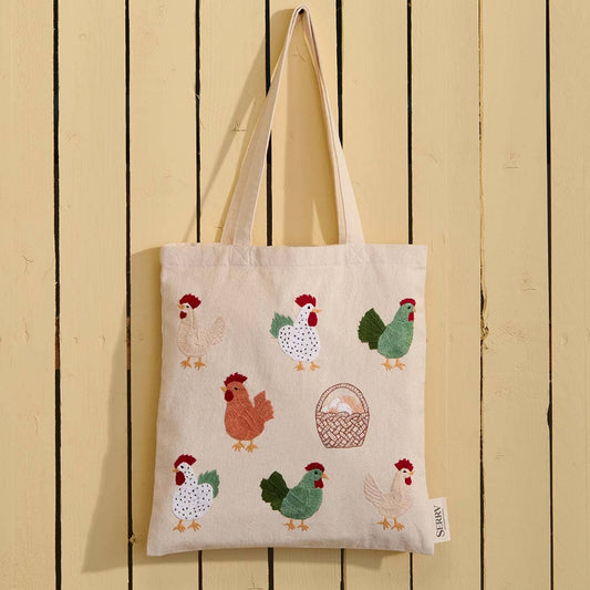 Happy Hens Embroidered Tote