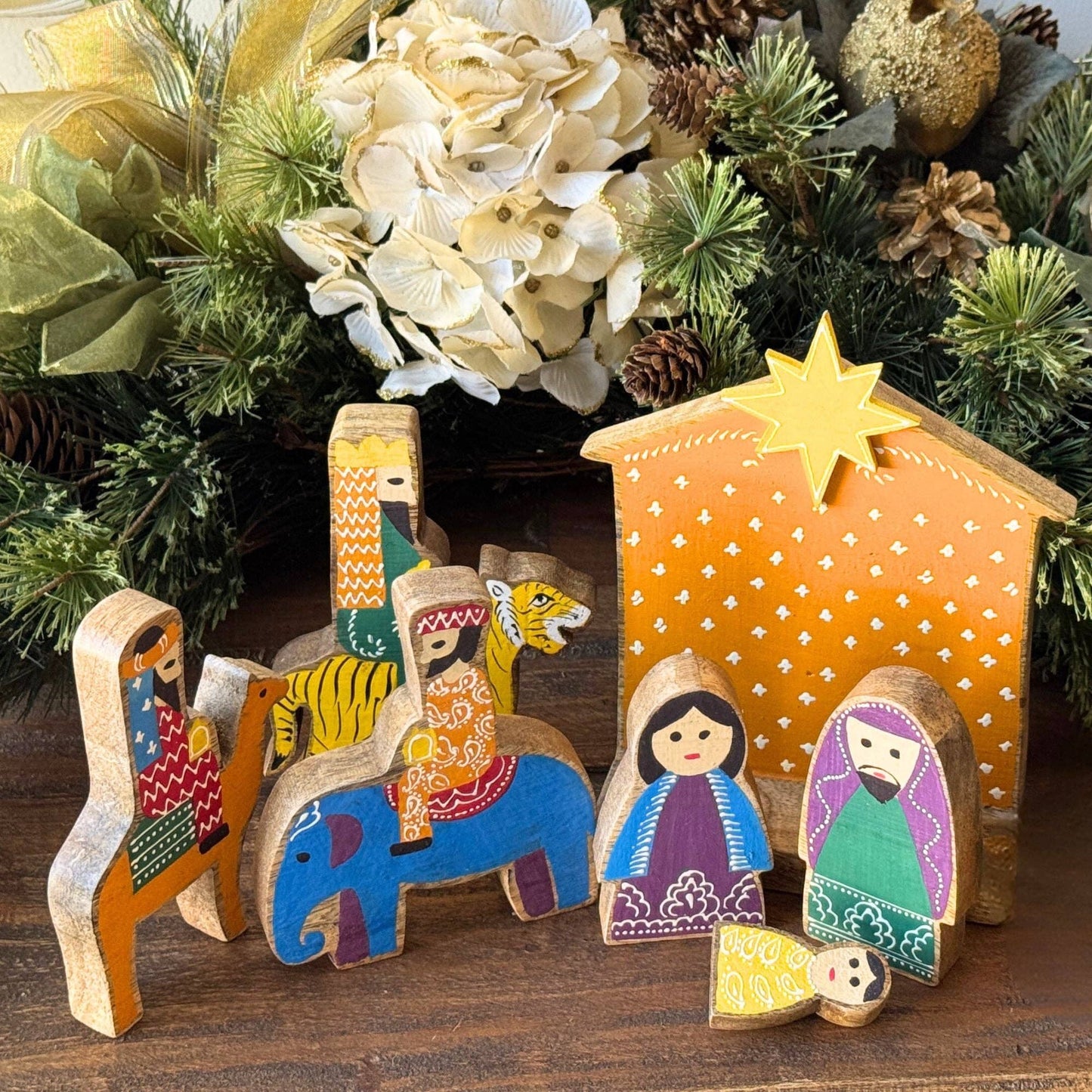 Mango Wood India Nativity Set 7 Pcs