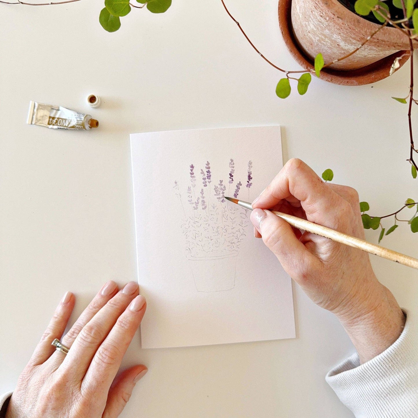 paintable watercolor notecard set Potted plants