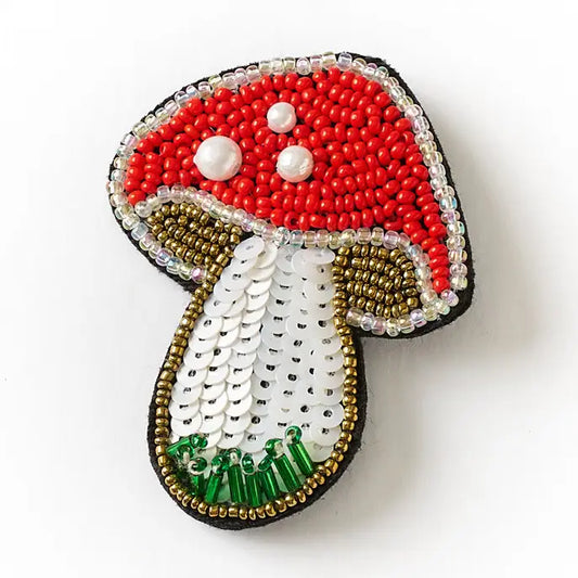 Beaded Mushroom Brooch Pin