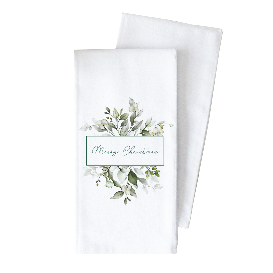 Merry Christmas Greenery Tea Towel: Natural