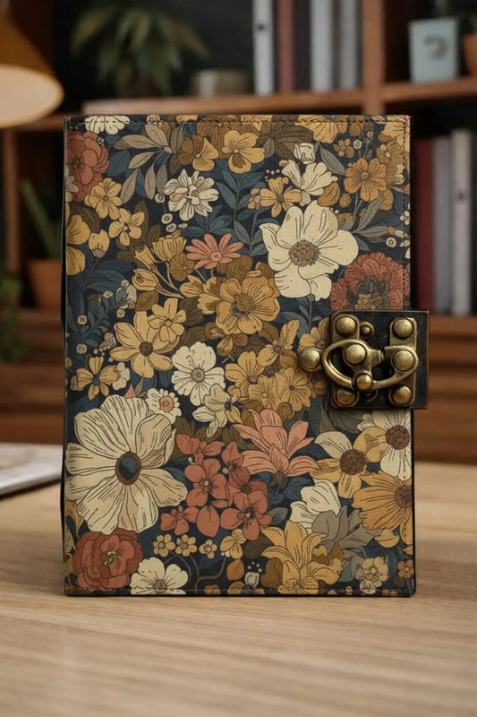 Vintage Floral Journal with Lock, Retro Flower Notebook