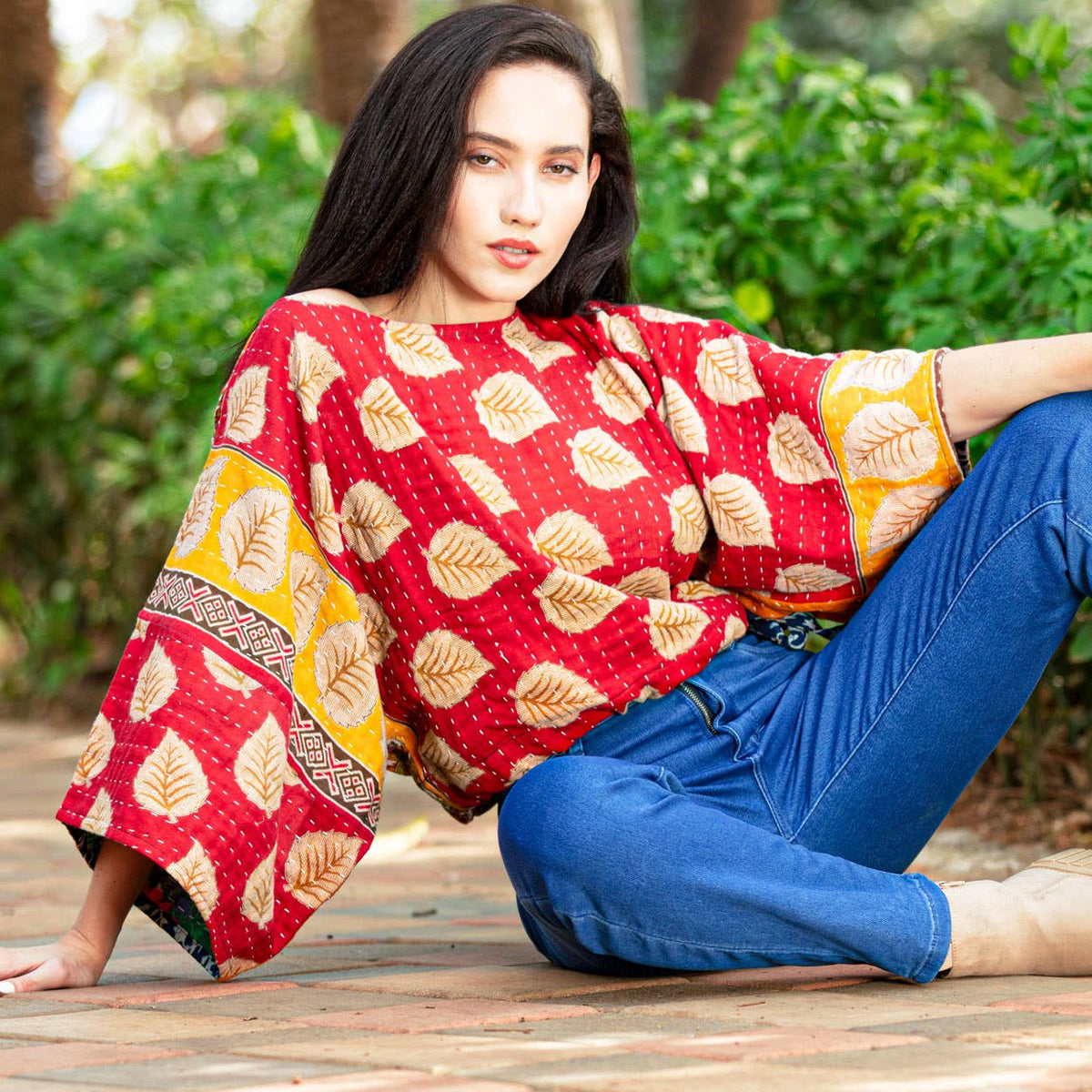 Reversible Kantha Kimono Crop Top