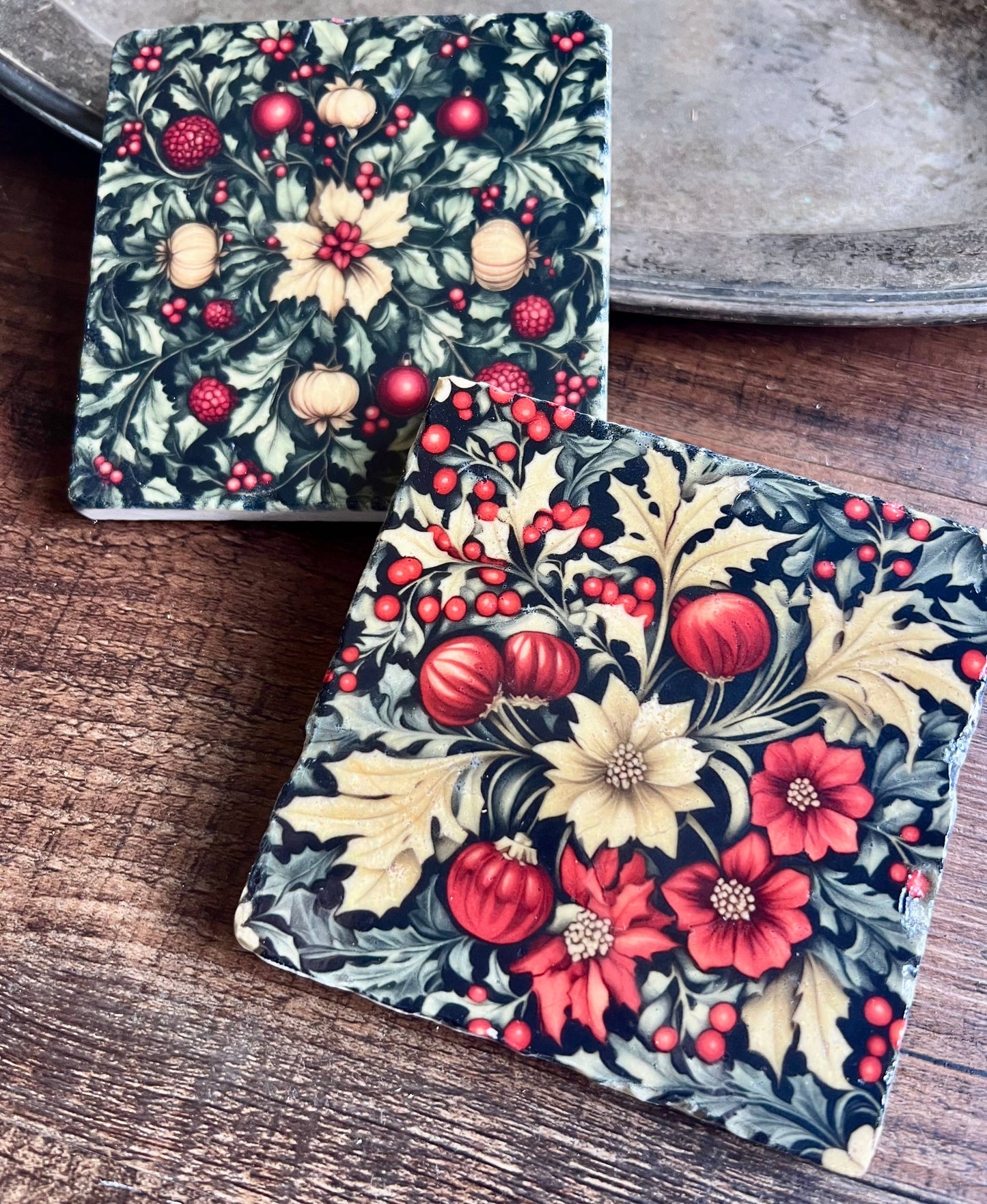 Art Nouveau Poinsettias stone coasters
