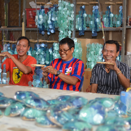 Capiz Chime Spiral Rattan Top | Blue Water