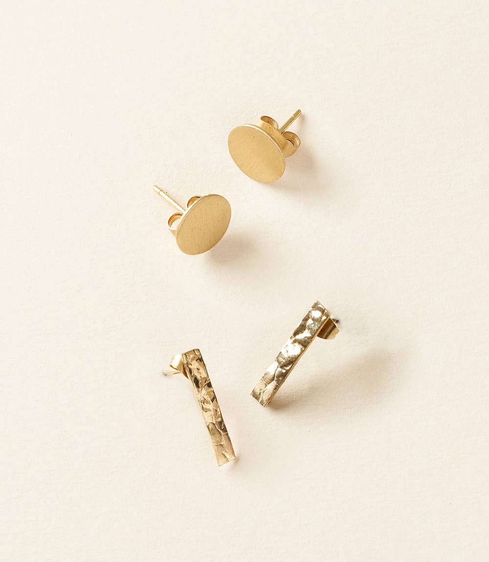 Diya Gold Stud Earrings Set of 2 - Dot, Bar