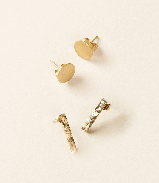 Diya Gold Stud Earrings Set of 2 - Dot, Bar