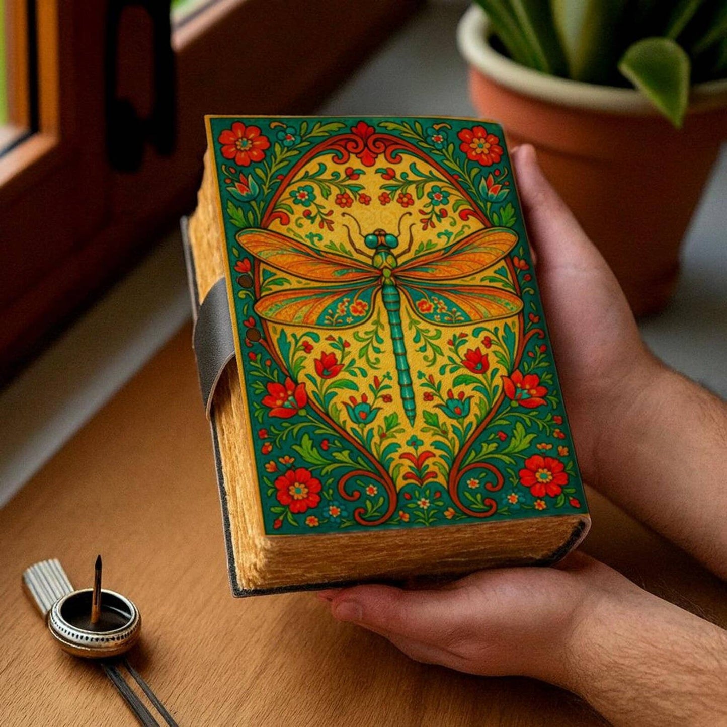 Dragonfly Leather Journal with Lock