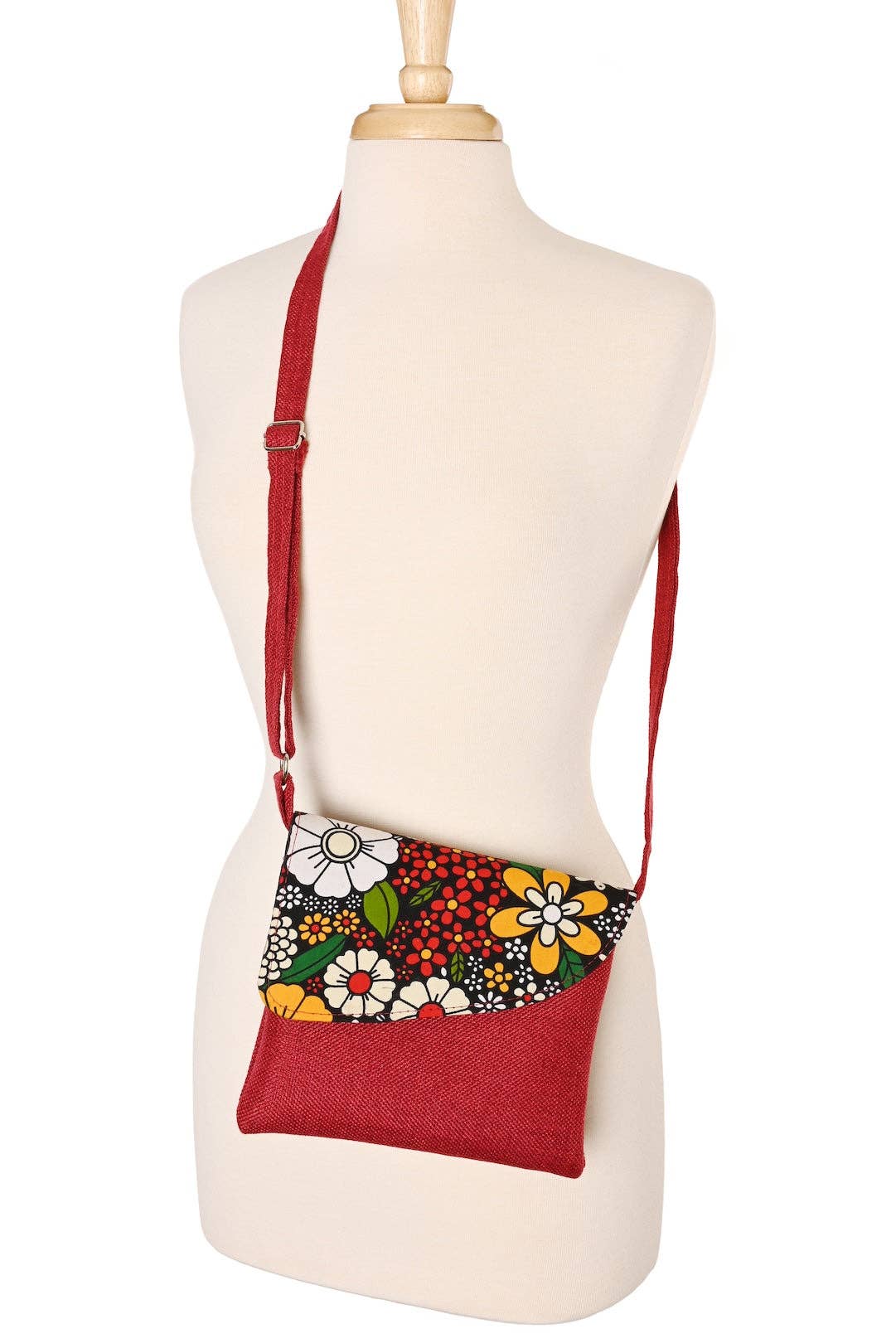 Red Jute & African Print Crossbody Bag