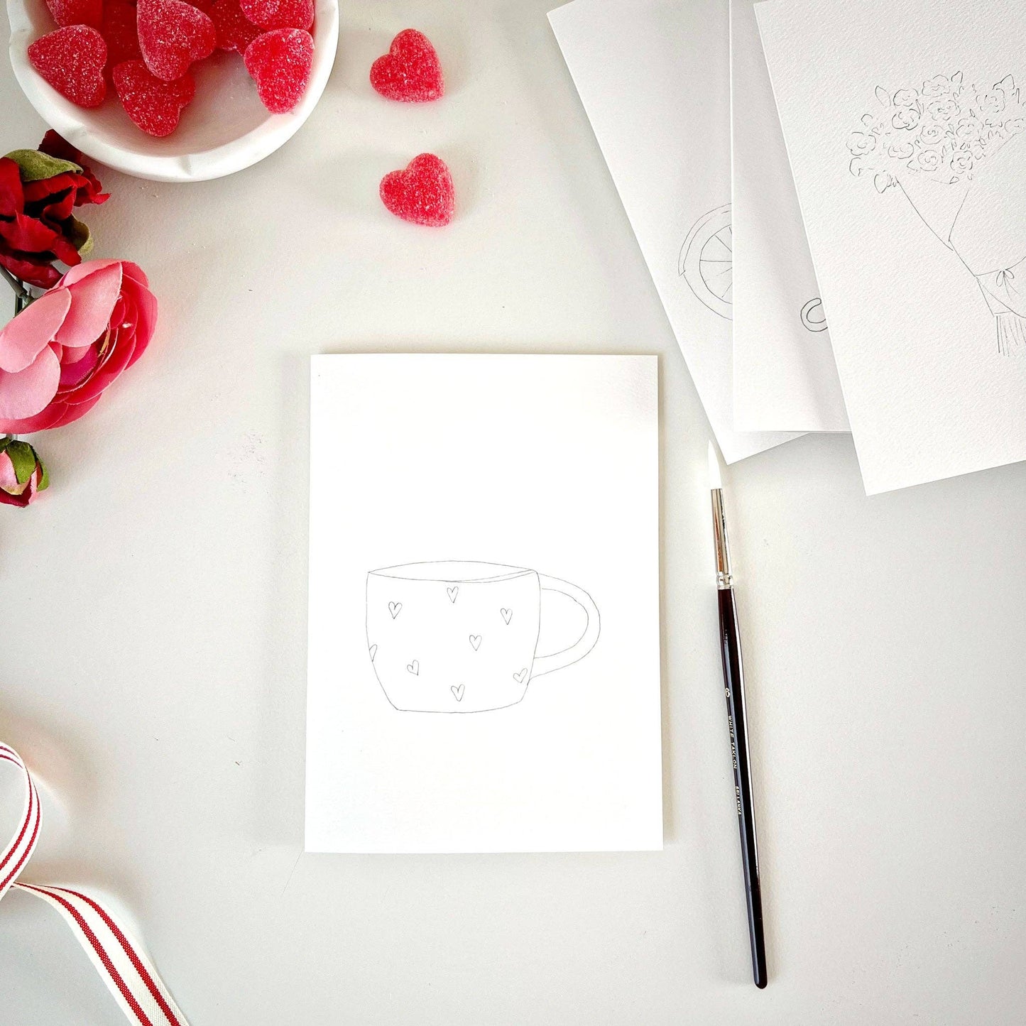 paintable watercolor notecard set Love sweet love