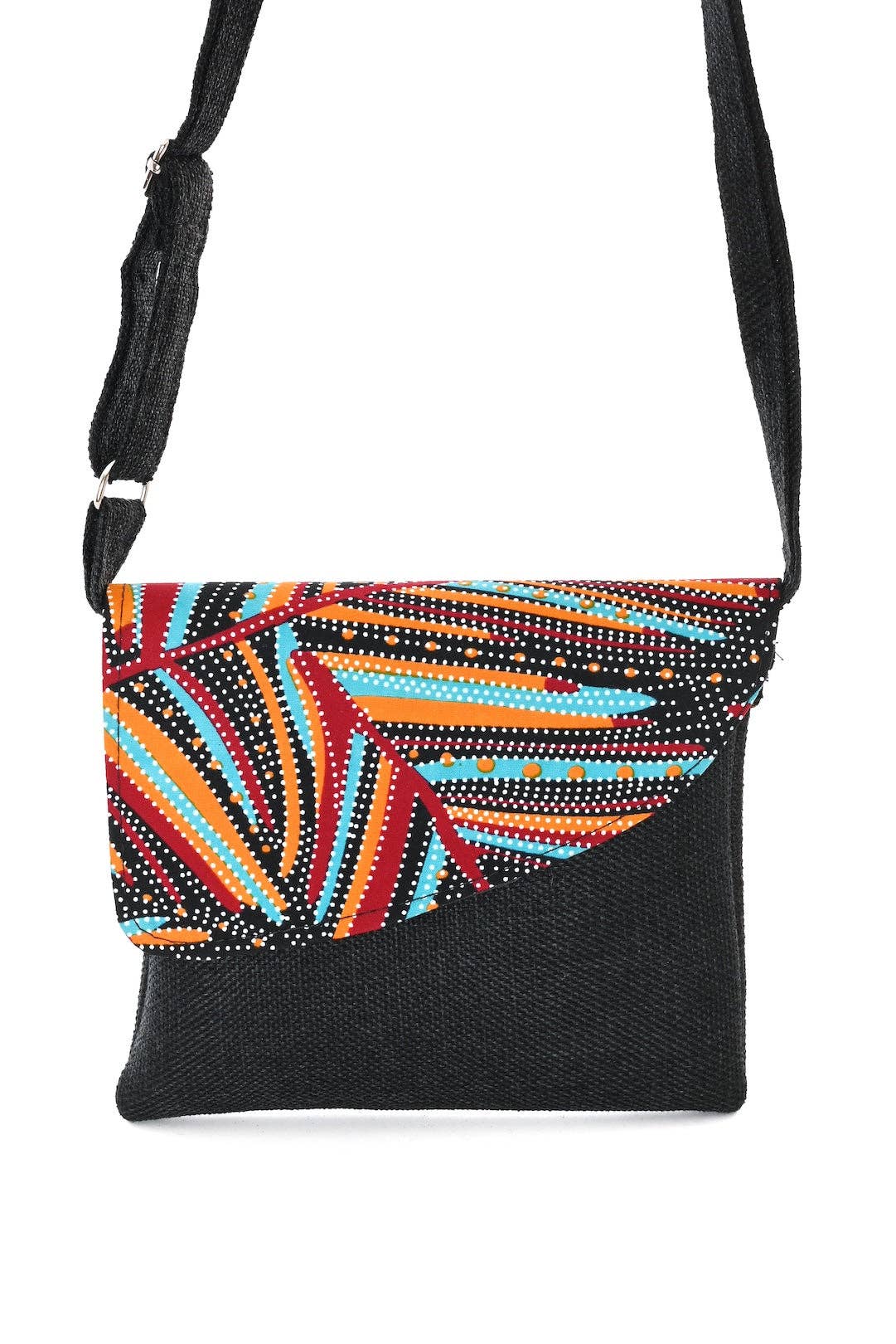 Black Jute & African Print Crossbody Bag