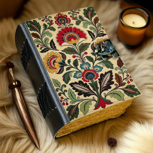 Handmade Leather Floral Journal – Vintage Cream Botanical