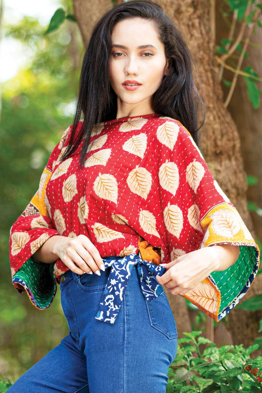 Reversible Kantha Kimono Crop Top