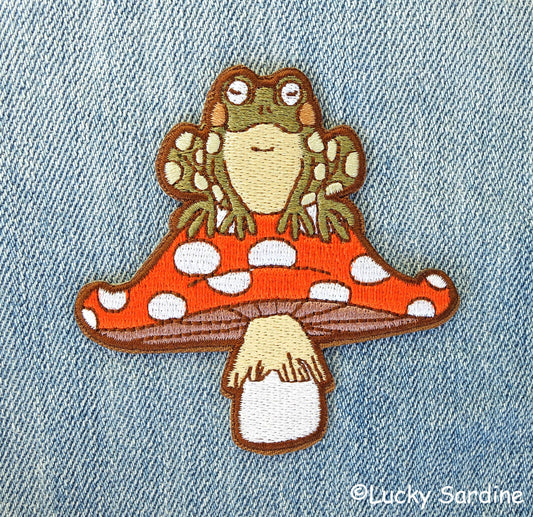 Toad & Mushroom, Toadstool Frog Embroidered Iron-On Patch