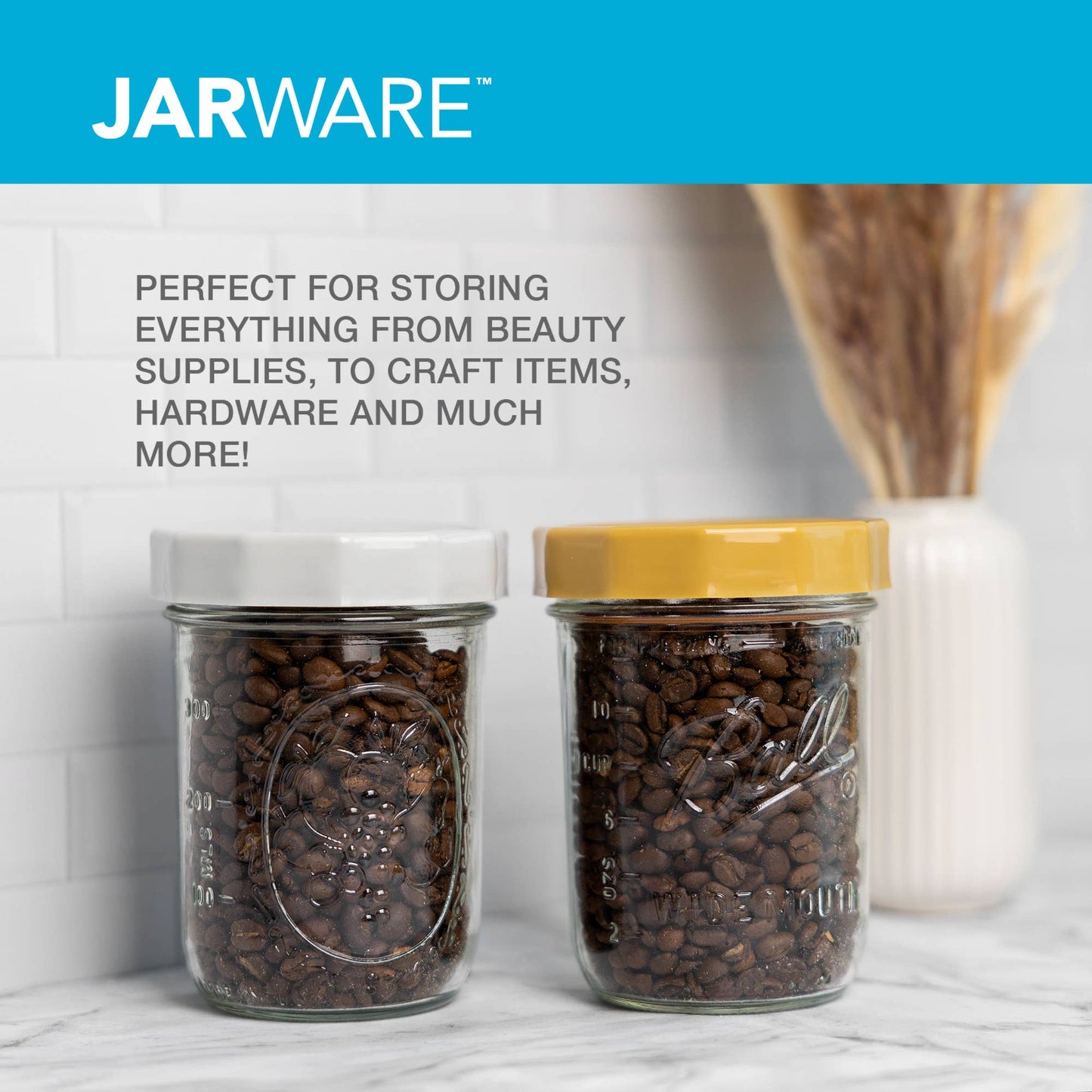 Jarware Multicolor Mason Jar Lids, Set of 4 Wide Mouth