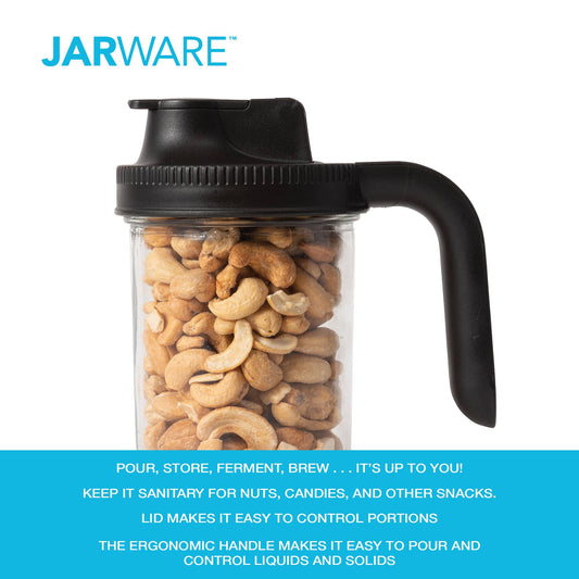 Jarware Black Spout Lid With Handle for Wide Mouth Mason Jar