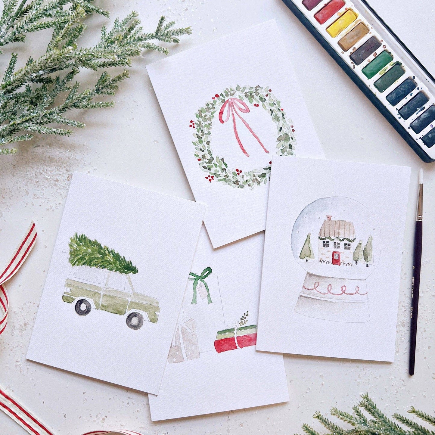 paintable watercolor notecard set Christmas cheer