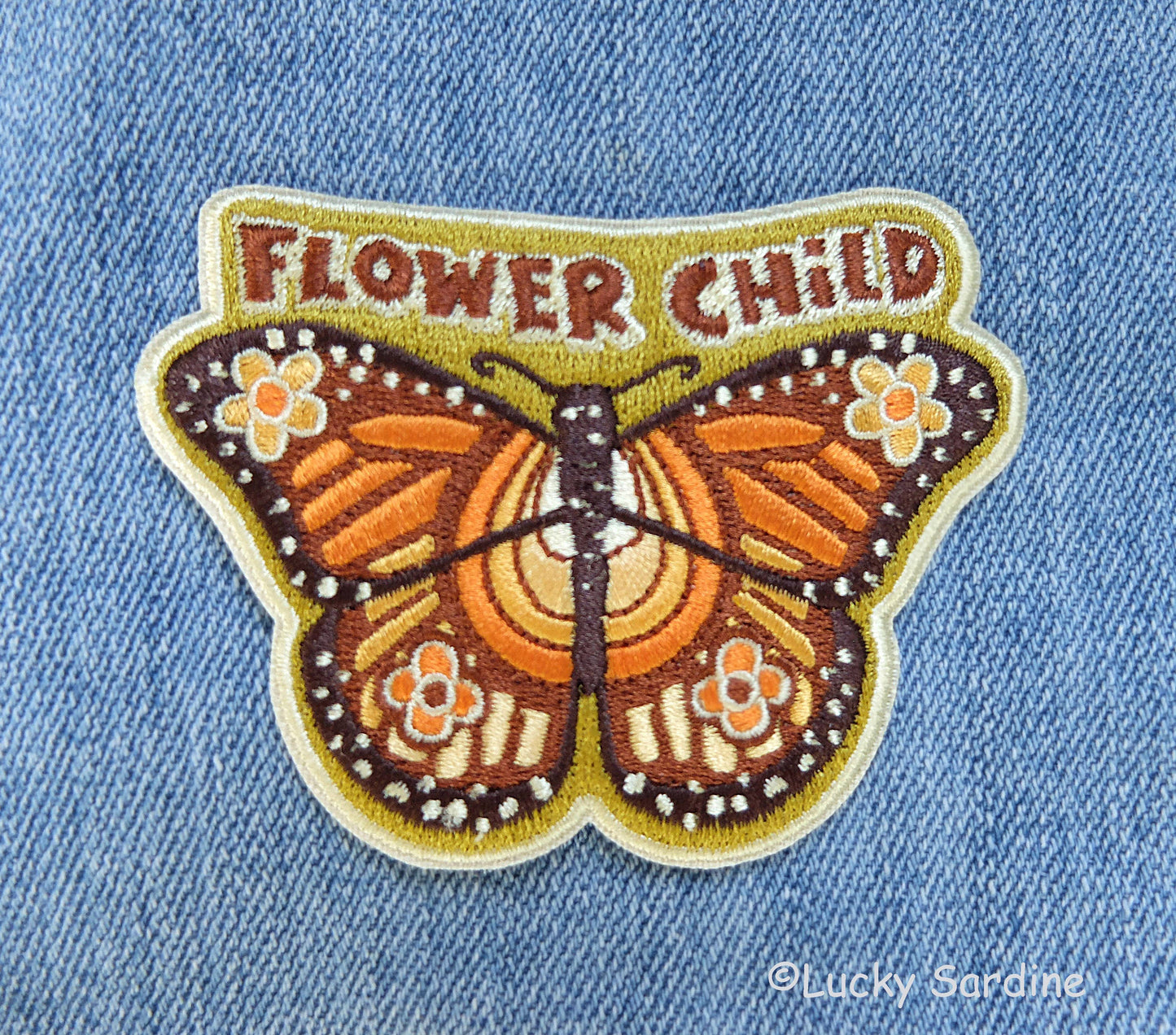 Flower Child Monarch Butterfly, Hippie Embroidered Patch