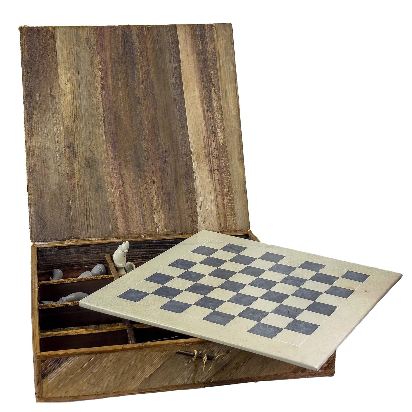Soapstone Hand-Carved Chess Set in Box - Safari Animal Pieces - Grey/Natural Stone