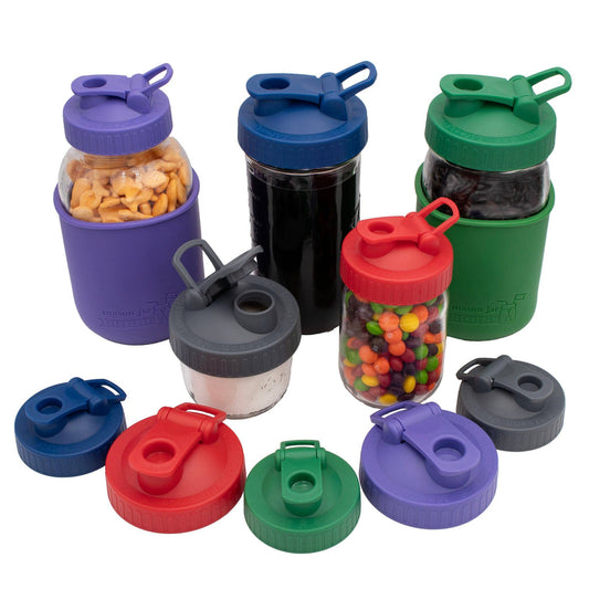 Pour & Store Shaker Lid w/ Carry Loop for Mason Jars: Deep blue / Regular mouth / Updated