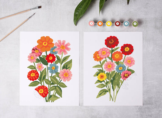 Paint-By-Numbers kit Zinnia Blooms