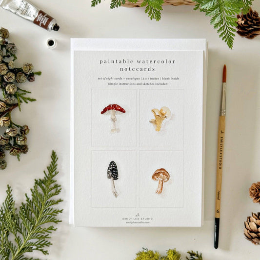 paintable watercolor notecard set Mushrooms