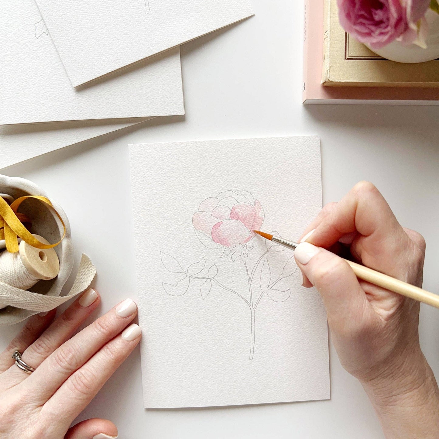 paintable watercolor notecard set Garden flowers