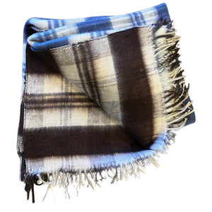 Plaid Scottish Alpaca Blend Blanket Reversible Earth Tones Fringed Borders