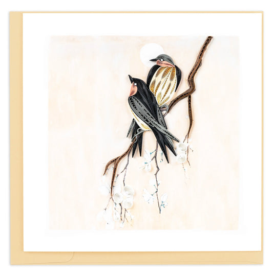 Swallows on White Flower Branch Greeting Card