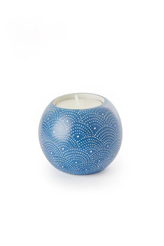 Blue Deco Dot Sphere Soapstone Tea Lighter