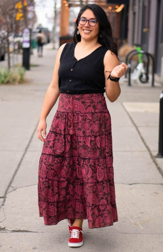 Cotton Tiered Pattern Maxi Skirt