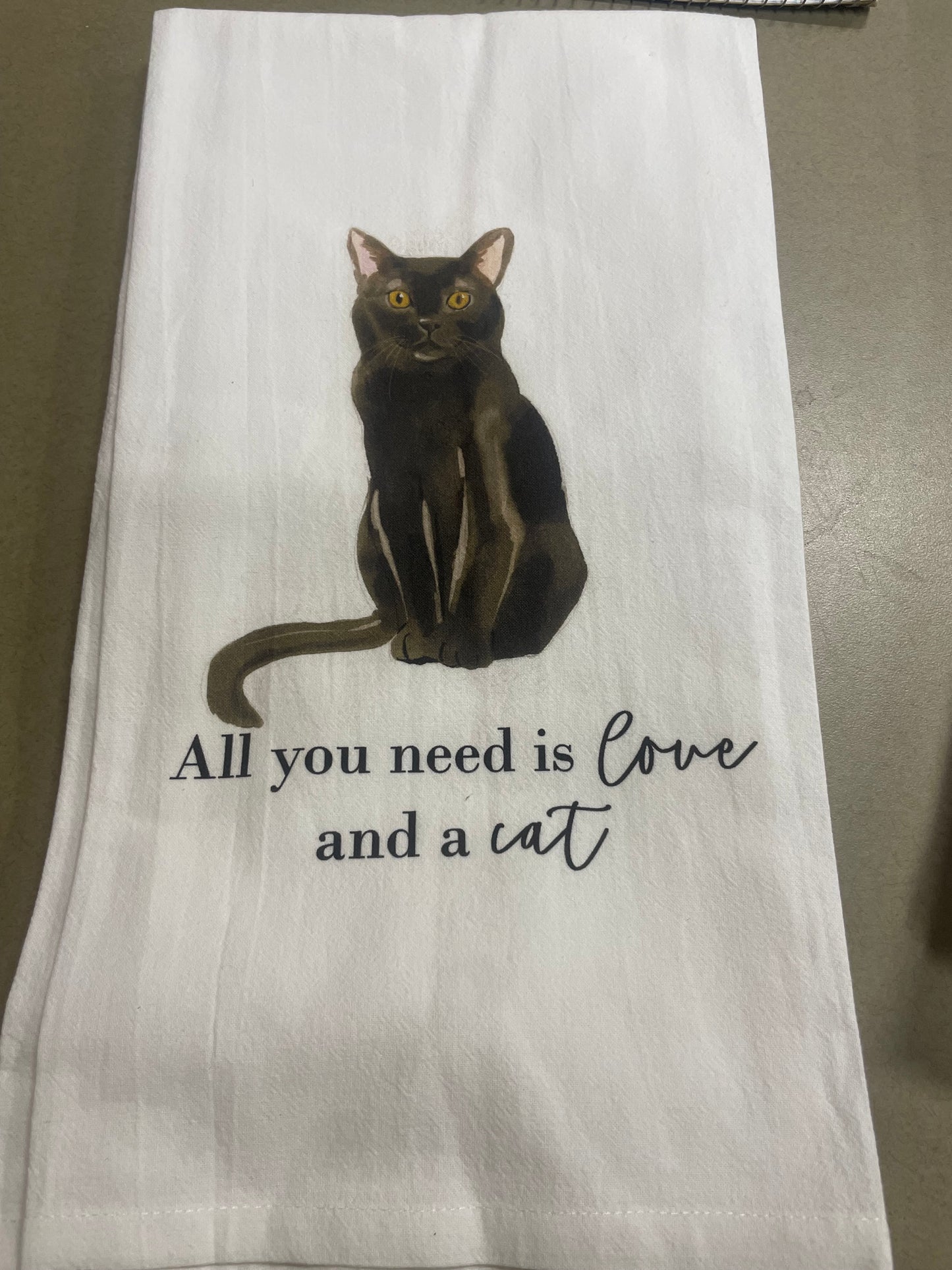 Love And A Cat Tea Towel: White • 100% Cotton Bombay